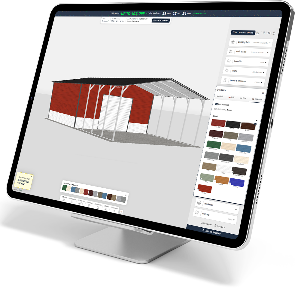 Design your 20' x 26' Boxed Eave Style Carport Combo Unit in 3D